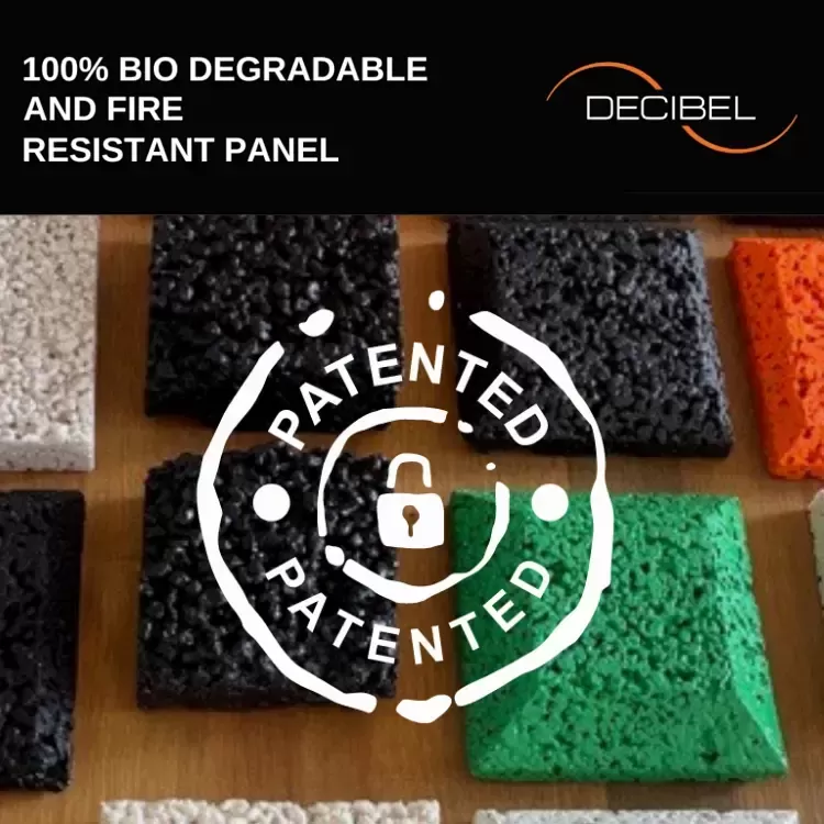 DECIBEL patents the worlds first 100% non flammable, bio degradable thermal, soundproofing and acoustic material.