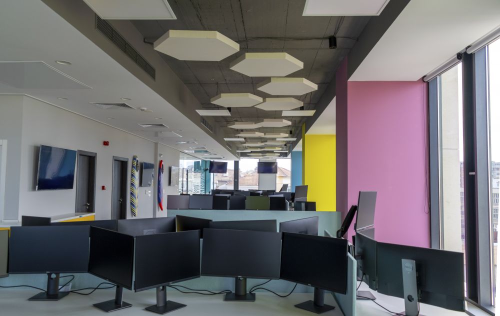 Acoustic baffles in an IT office