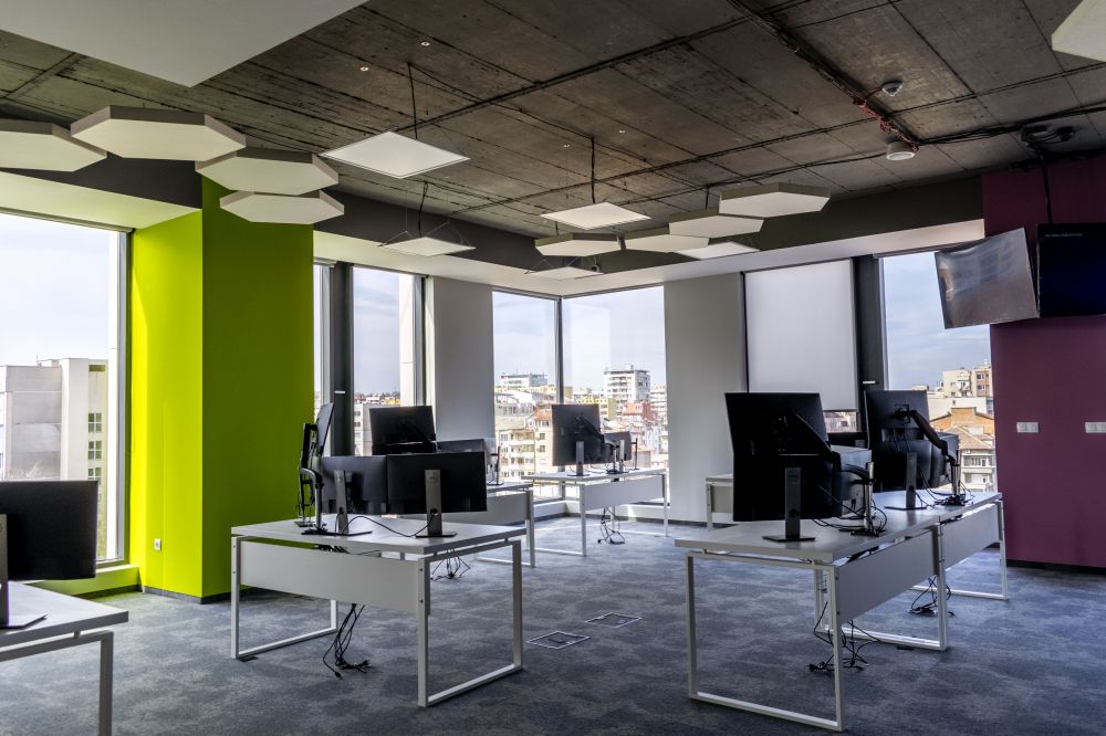 Acoustic baffles in an IT office