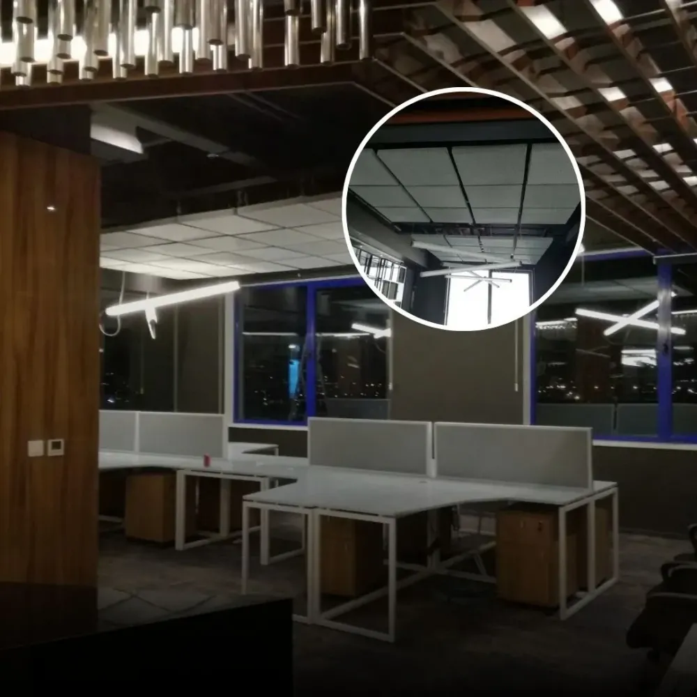 Acoustic treatment in a modern open-plan office