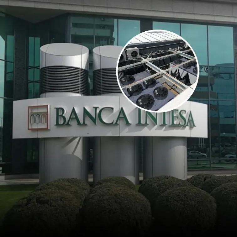 Soundproofing rooftop chillers at Banca Intesa
